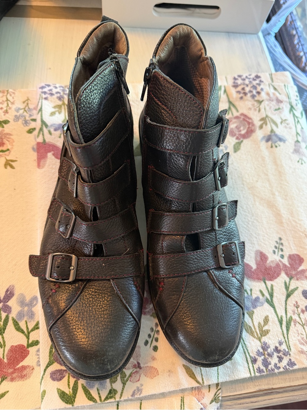 Bionica Brown Multi-Buckle Leather Ankle Boots